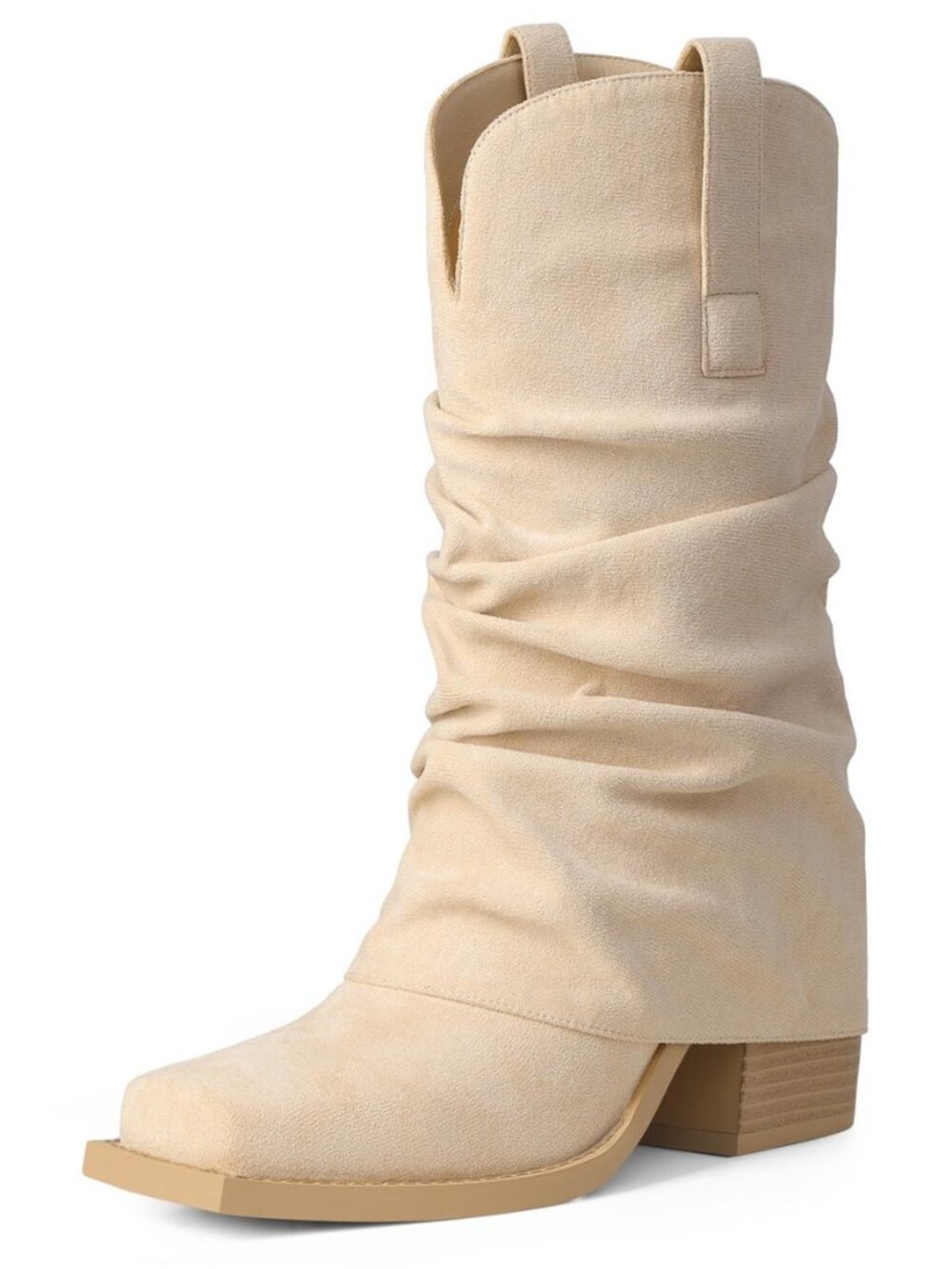 Cowboy Boots for Women Cowgirl Boots Mid Calf Square Toe Fold Over Chunky Heel